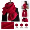 The red woven scarf is warm in autumn and winter. It is made of thick pure cotton and is versatile and fashionable for women full image